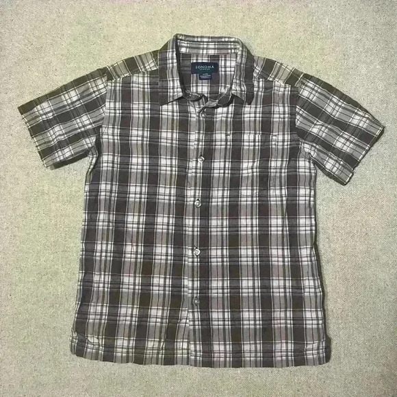 Boys Sonoma Plaid Short Sleeve Button Down Shirt Size 7 A0023 - Picture 1 of 3